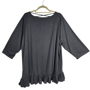 Forgotten Grace Womens Tunic Top 2X Charcoal Gray Ruffle Hem Strappy Back NWOT